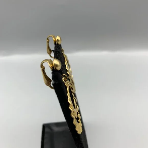 Gold-tone 1 1/4" Double Hoop Earrings with Clip Closure - Picture 3 of 7